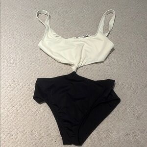 Solid and Striped One Piece Swimsuit